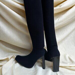 Bebe Black Stretch Thigh High Boot 4 Inch Heel	Size 6 1/2